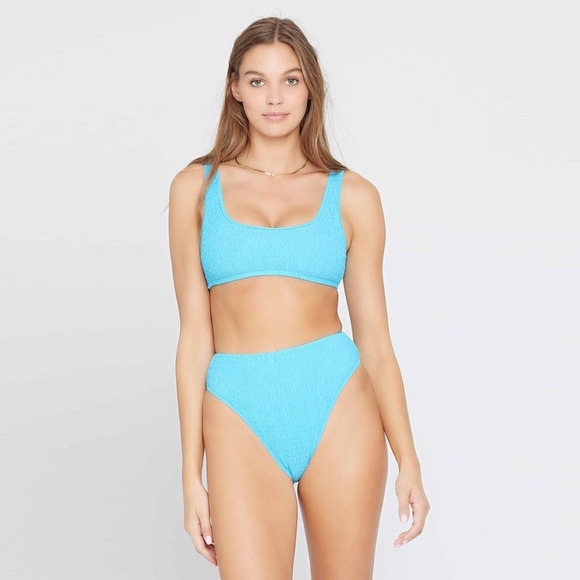 L Space Smocked Bikini Set Blue Aquarius Izzie Top Barlette Bikini Bottom Small - Picture 1 of 12